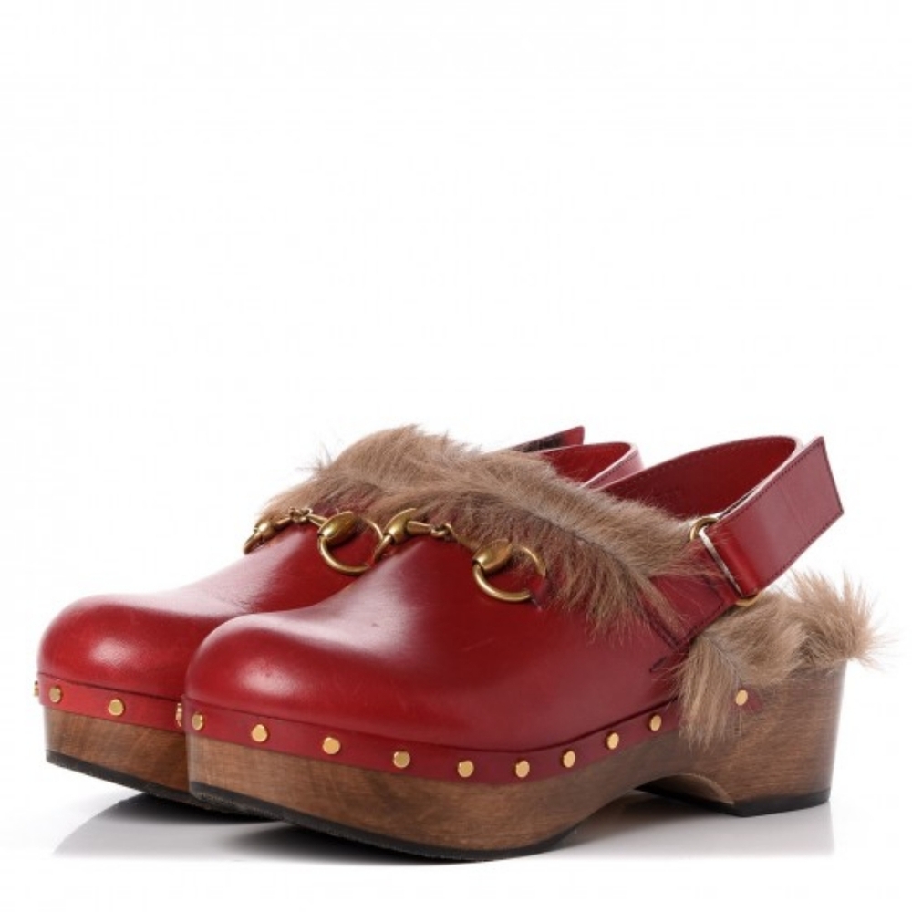 NWT Gucci Calfskin Fur Horsebit Amstel Slingback Clogs NIB